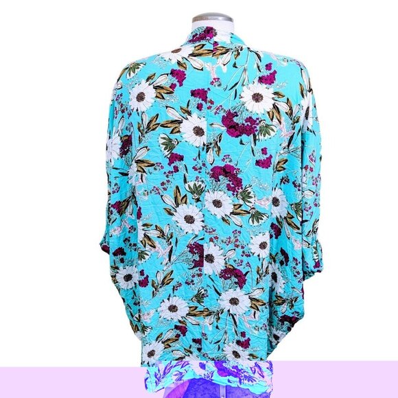 Victorias Secret Open Front Kimono Womens Size M L Blue Floral Boho Romantic - Picture 3 of 6